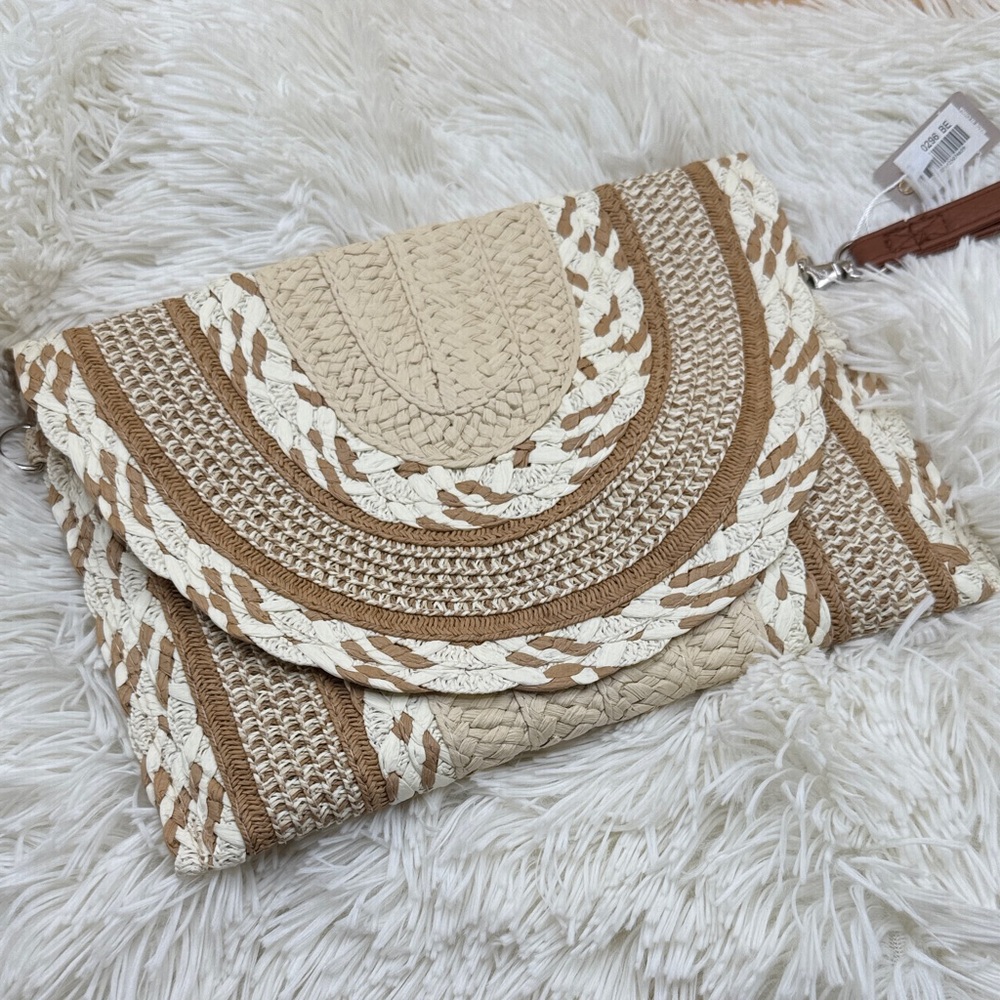 Elegant Woven Clutch in Cream and Tan